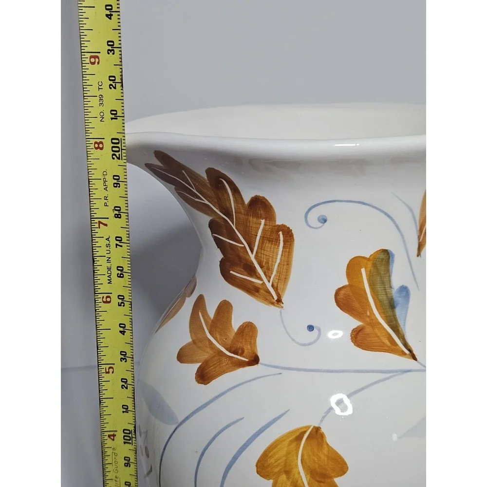 Teleflora Gift Ceramic Water Pitcher Hand Painted Fall Oak Leaves Berries White